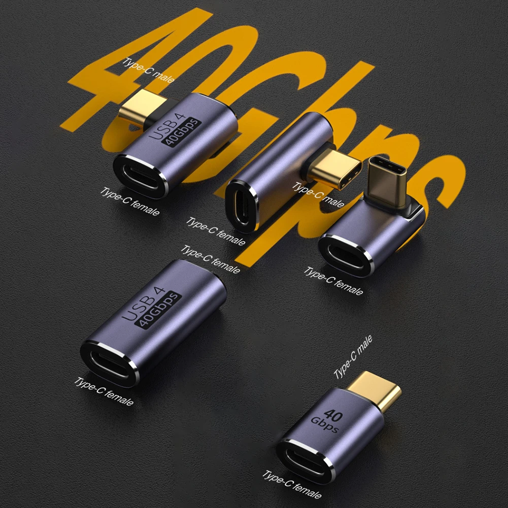 고속 충전 컨버터 USB C 데이터 어댑터, 맥북 8K60HZ 용, USB 4.0 40Gbps OTG C 타입 90 도 어댑터, 100W 5A