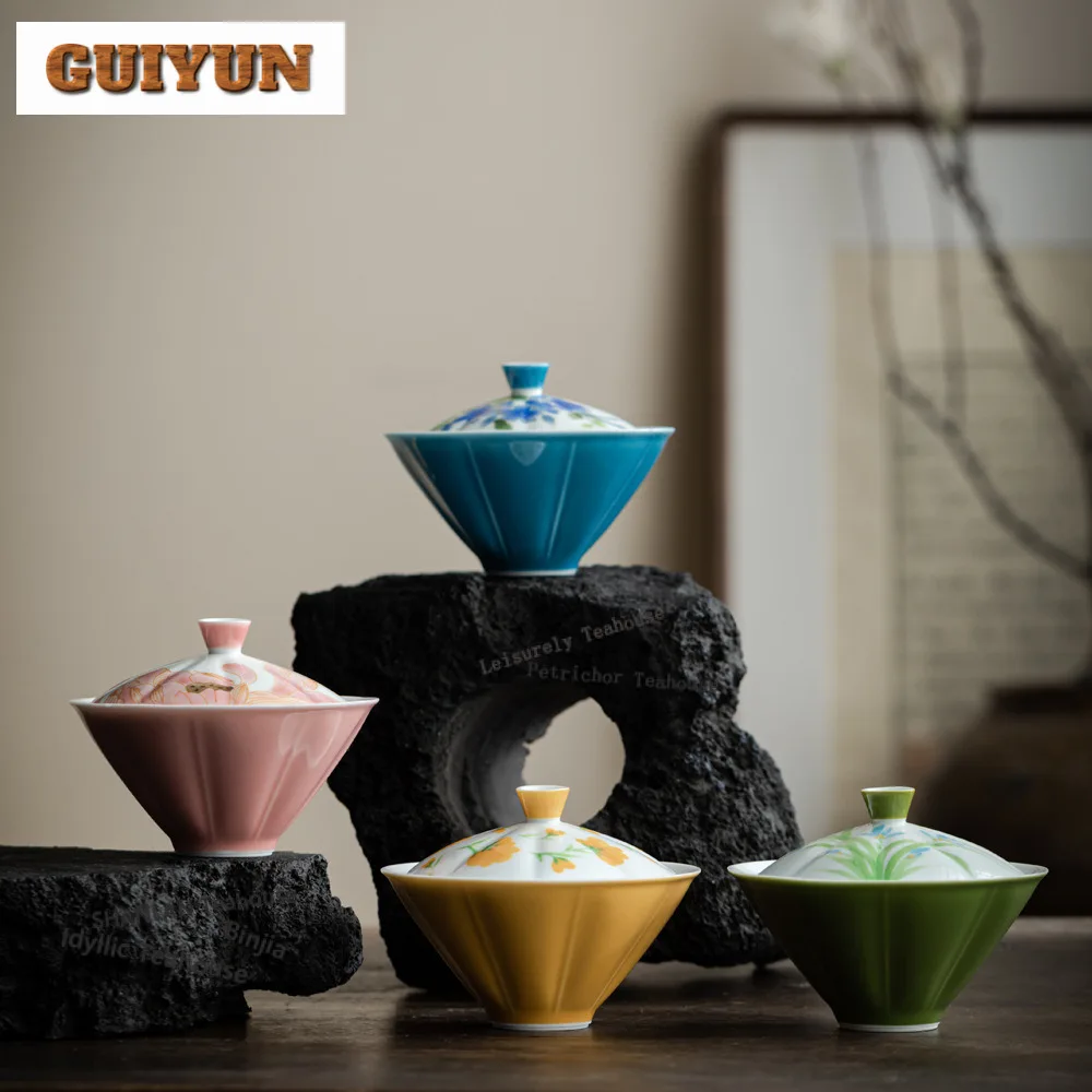 

150 мл ручная роспись цветов Гаявань Дзен чайная варенья чайная миска с крышкой комплект чайник крышка чаша чайные услуги аксессуары украшения