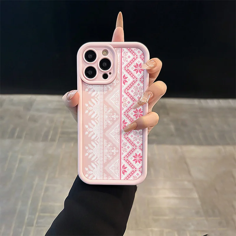 

Pink retro Persian style phone case for iPhone 17 16 15 14 13 12 11 Pro/ Max/Plus shock-proof rear cover anti-fingerprint