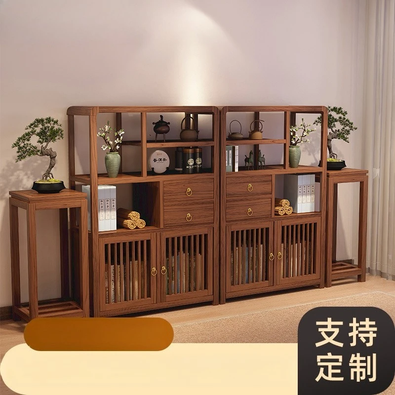 New Chinese-style Bogu shelf display cabinet Solid wood partition Simple modern shelf Tea room Duobao Pavilion bookshelf Tea