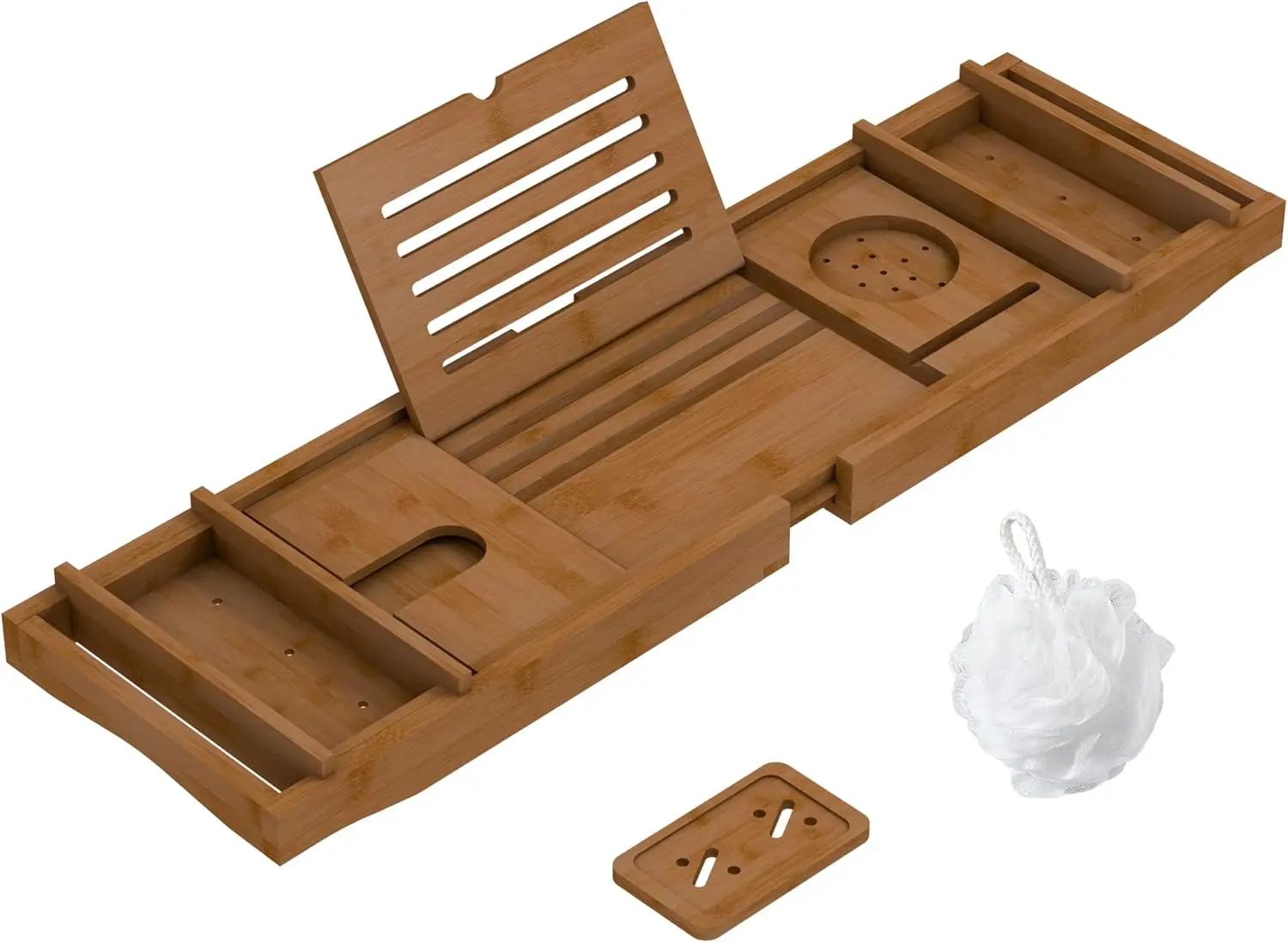 

Expandable Bamboo Bathtub Tray with Adjustable Holder, Waterproof Design for Spa Relaxation at Home