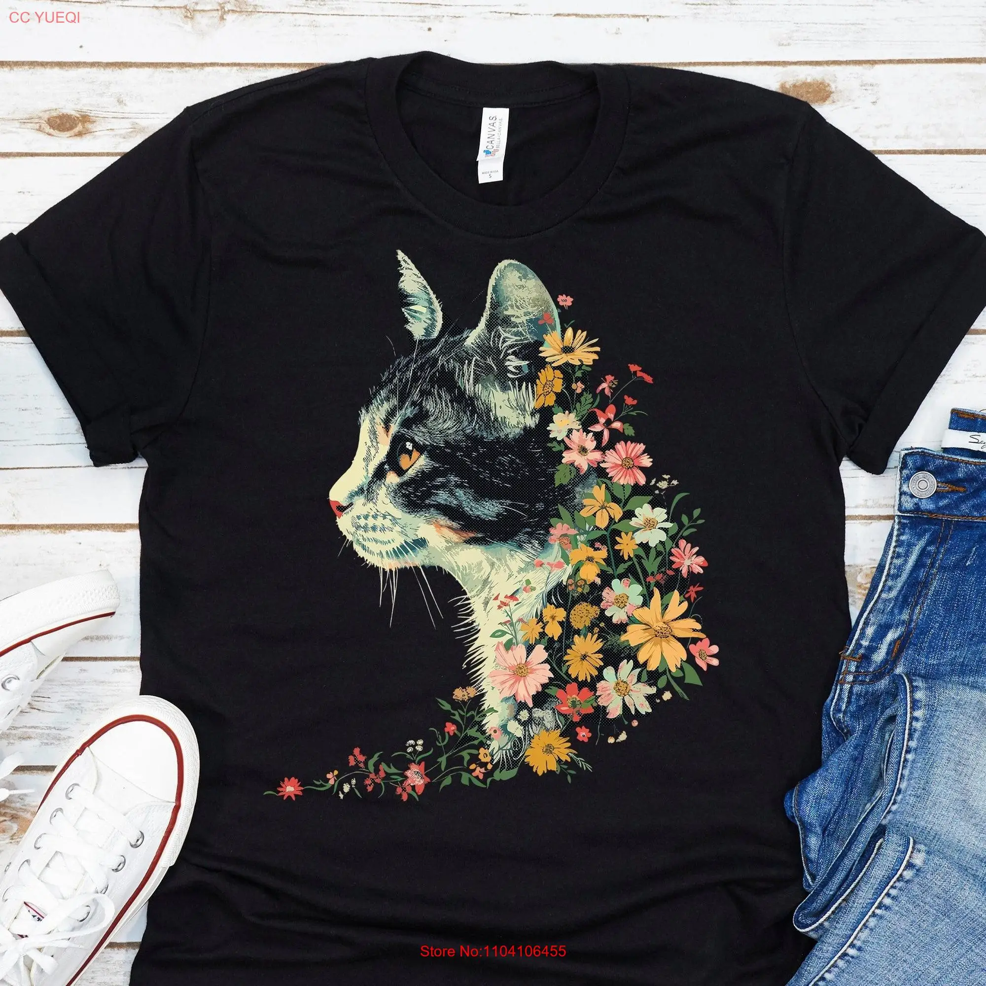 CaT T Shirt For Women Girls Kids Lover s Mom Floral long or short sleeves