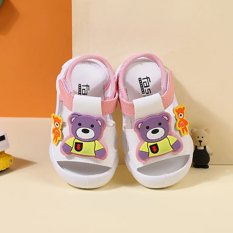 2023 Summer Baby Sandals for Girls Boys Soft Bottom Anti Slip First Walkers Cute Cartoon Bear Toddler Shoes Casual Flat Sandals