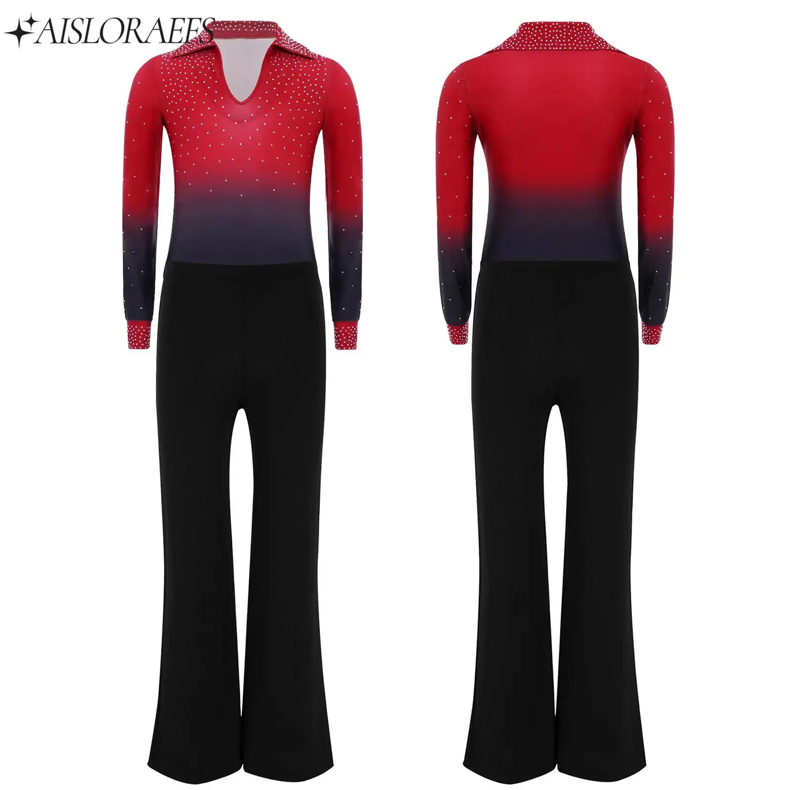 Jungen 2Pcs Ballett Latin Dance Outfit Langarm Strass Gymnastik Trikot Eiskunstlauf Tanz Bühne Leistung Outfit