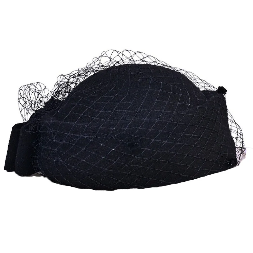 Jazz Hat Mesh Wool Bow Hat with Veil British Style Cashmere Pillbox Hat Woolen Photography Decoration Topper Hat Dinner