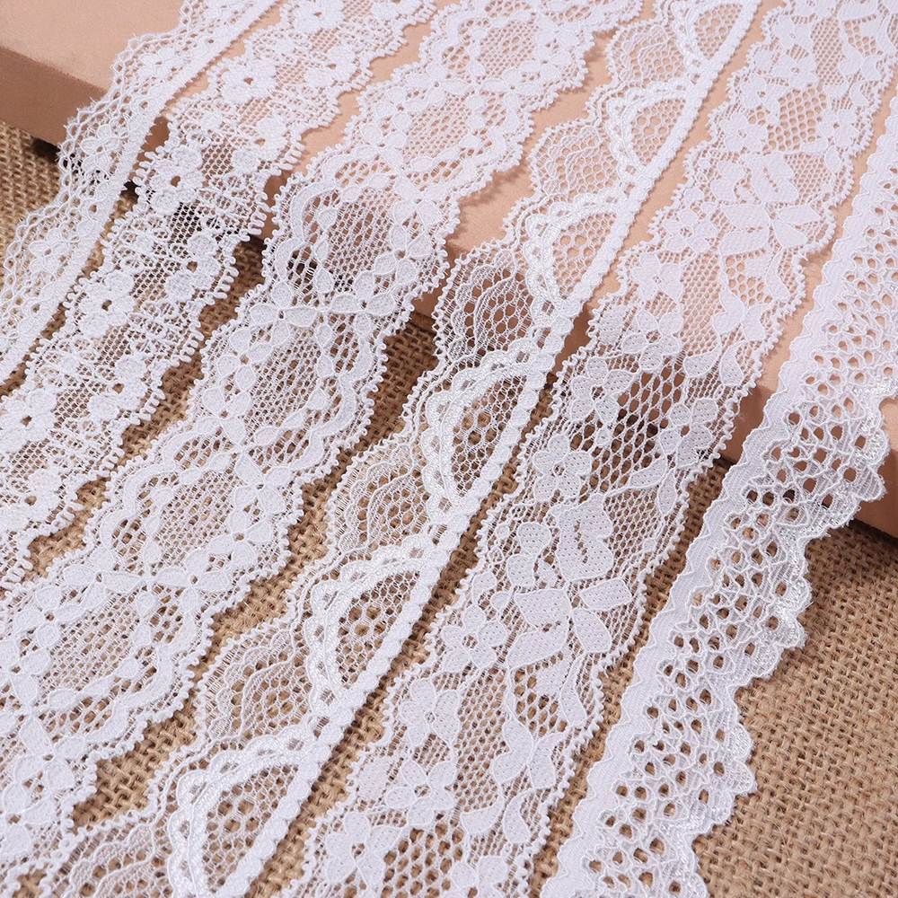 5Yards White Lace Ribbon Home Handmade Crafts Material Hollow Out Floral Lace Tape Elastic Fabric Lace Trim DIY Apparel Sewing