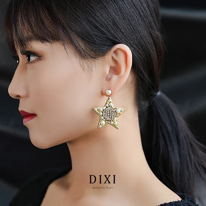 

DAK2235 Dixi Brand Original Korean Version Fashion Earrings Heavy Industry Star Irregular Pearl Hollow Diamond
