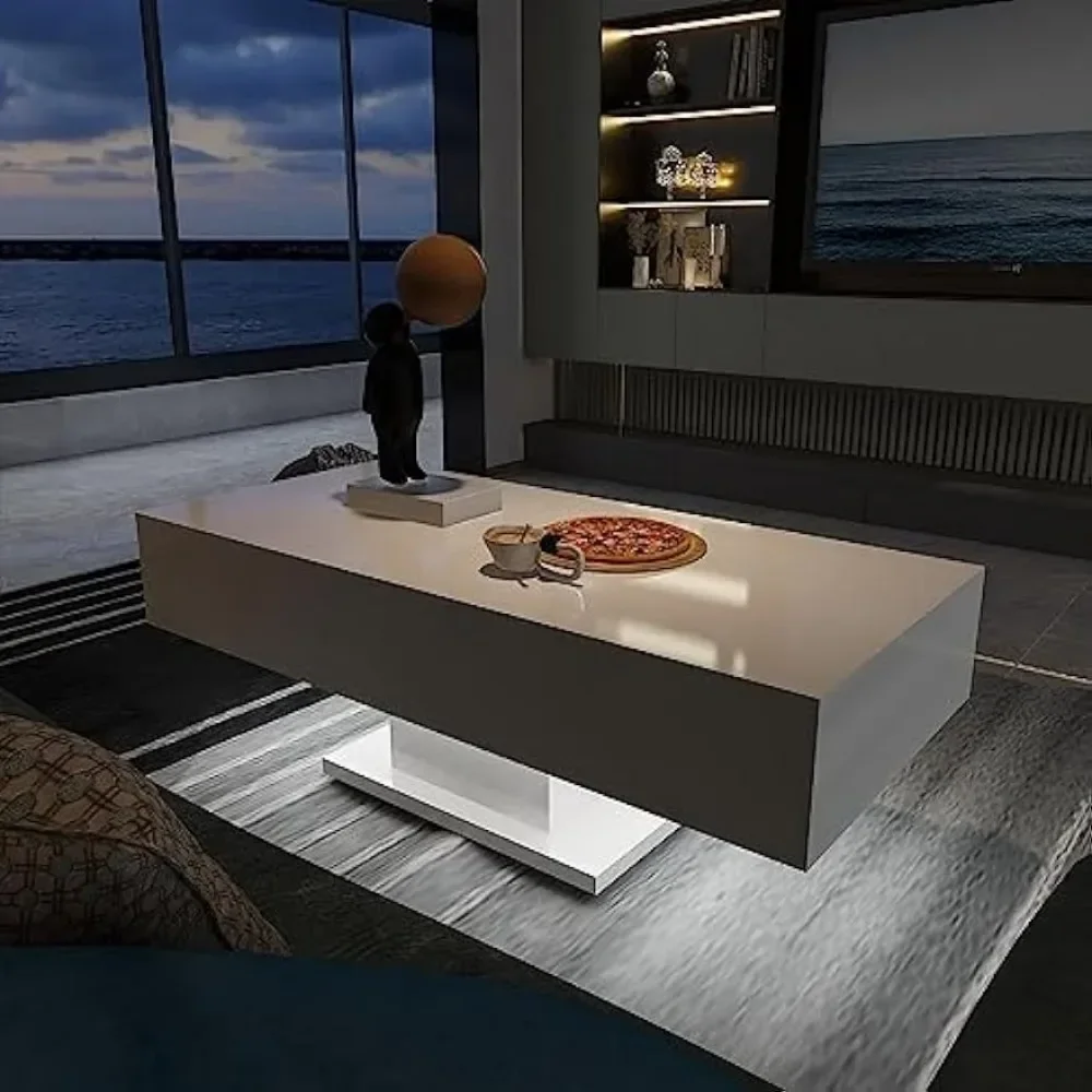 Led Coffee Table High Gloss Modern Coffee Table With LED Lights Center  for Living Room Restaurant Tables Serving Wood Cafe