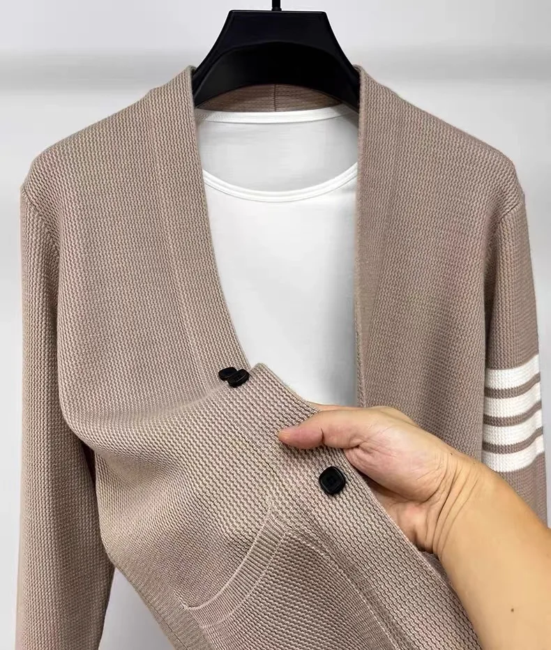 Autumn men's cashmere cardigan shawl four bars V-neck 100% pure cashmere sweater coat