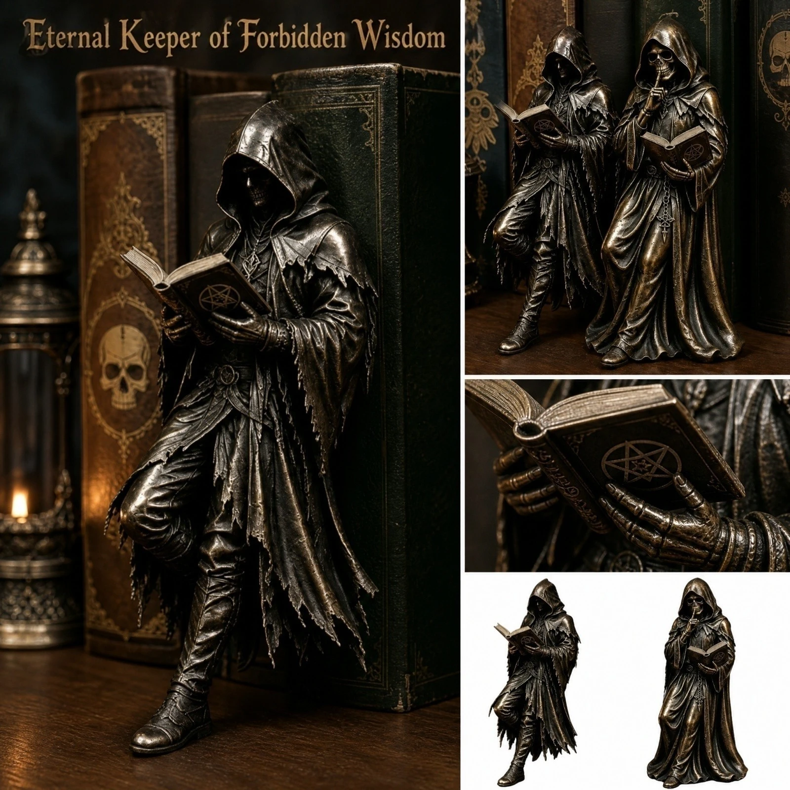 Halloween Gothic Grim Reaper Resin Statue Bookshelf Decor Creative Figurine Sculpture for Home Desktop Ornament