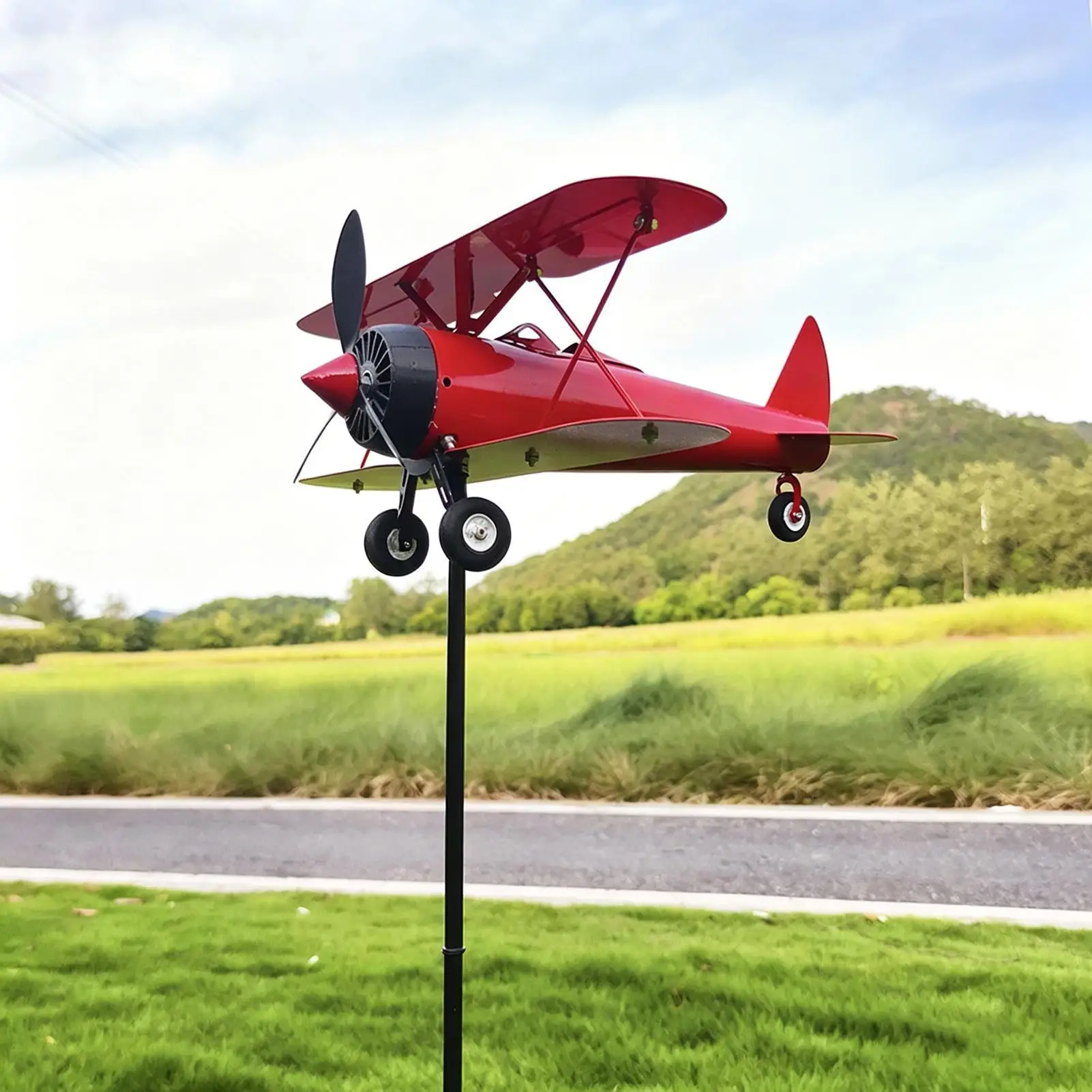 Airplane Weathervane Metal Windmill Wind Measuring Tool Airplane Wind Spinner for Lawn Courtyard Outdoor Patio Deck Backyard