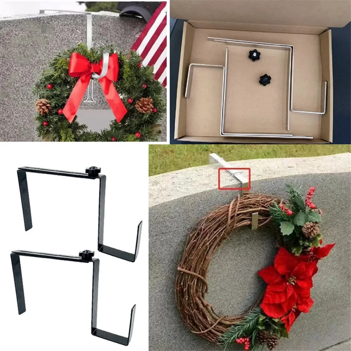 Colgador de corona de lápida, longitud ajustable, soporte para corona de lápida de cementerio, gancho, soporte para corona de lápida, negro