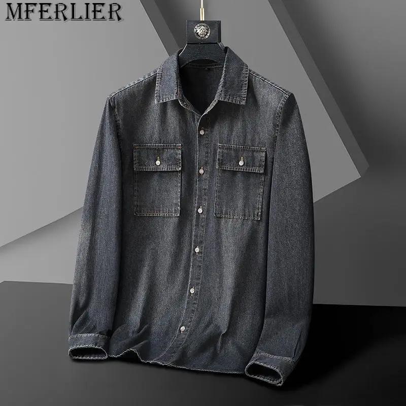 New denim shirt jacket men\'s casual loose plus size 8XL cowboy shirt spring autumn hundred with the shirts for men 6XL 7XL