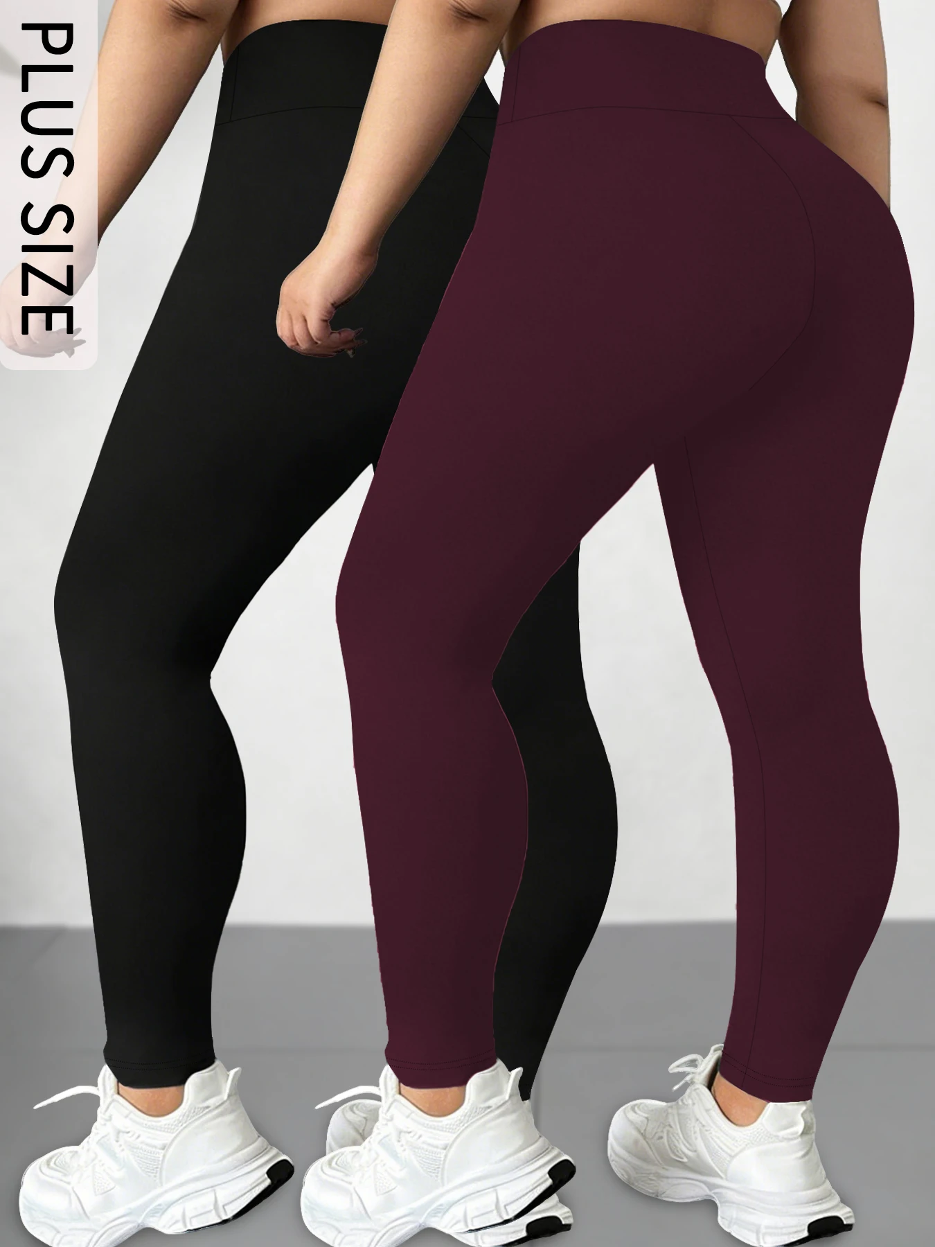 

Комплект из 2-х леггинсов больших размеров для женщин с высокой талией - супермягкая ткань с эффектом коррекции живота, идеально подходит для йоги, бега и домашних занятий.