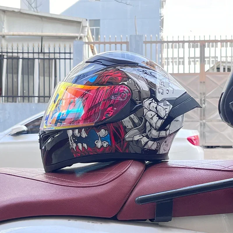 Motorcycle Large Tail Helmet Full Helmet Can Install Bluetooth Earphones Four Seasons Electric Vehicle Locomotive Cycling Safety