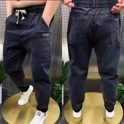 Men's plus Size Elastic Workwear Jeans Straight Leg Wear Resistant Labor Protection Pants Cotton Stretch Denim Casual Autumn
