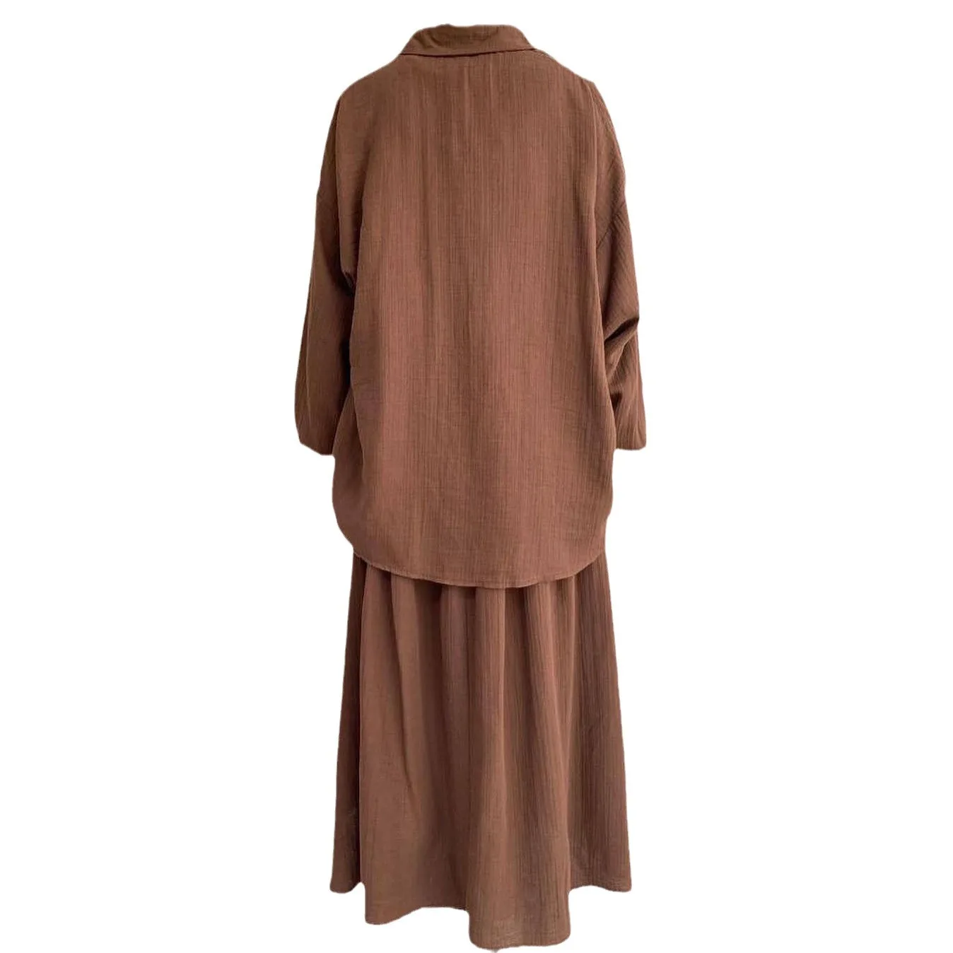 Casual Puffed Sleeve Shirt Muslim Sets Turn Down Collar Single-breasted Blouse Wide Leg Pant Suits Women Matching Set Outfits