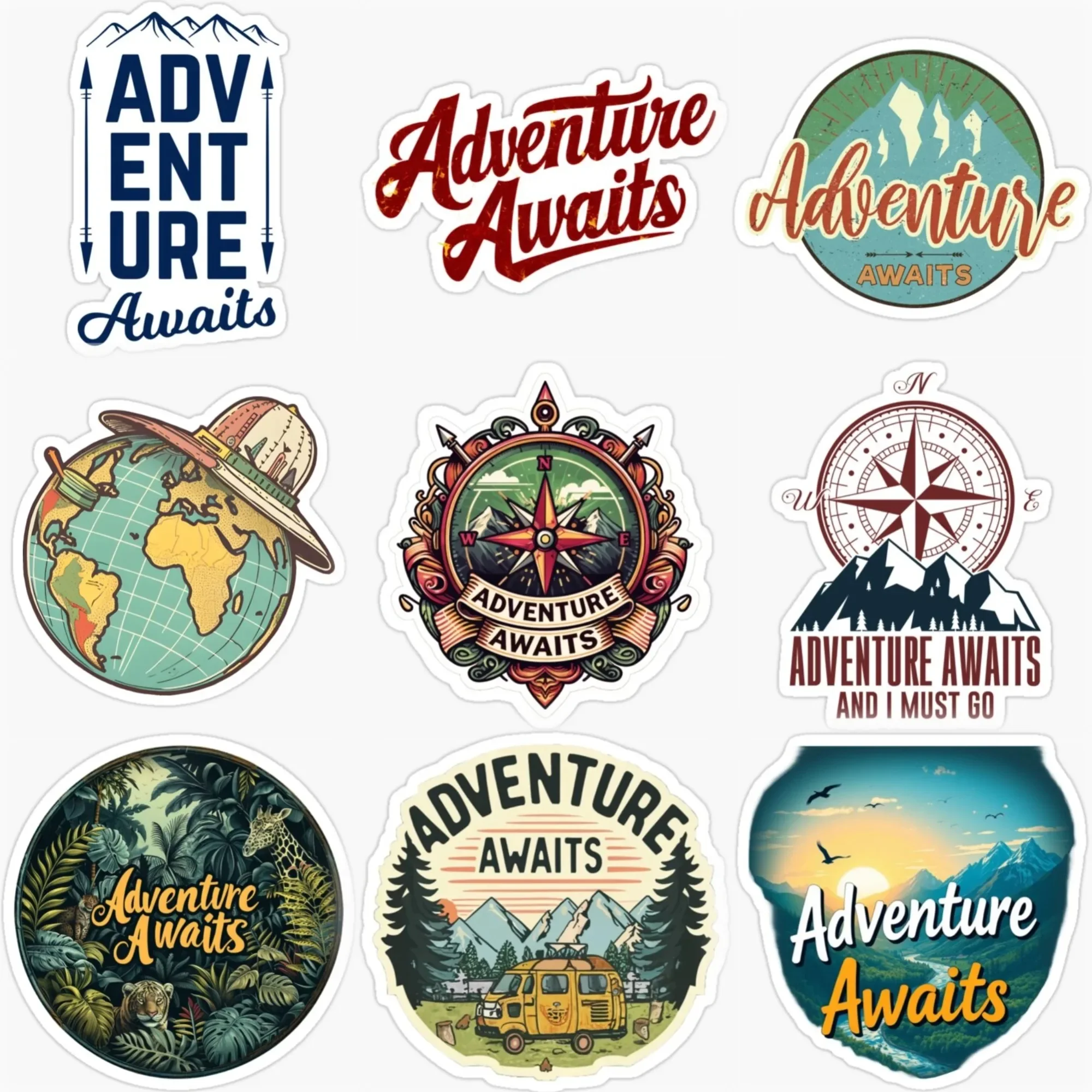 

Adventure Awaits Travel Camping Mountain Car Stickers for Van Bicycle Motorcycle Helmet Window Decal Accessories