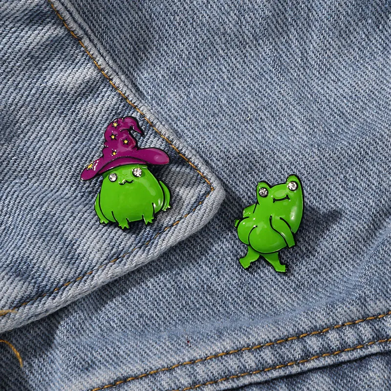 Funny Statement Crystal Eye Frog Enamel Pins Wizard Hat Brooches Cheap Backpack Bag Clothes Jewelry Wholesale