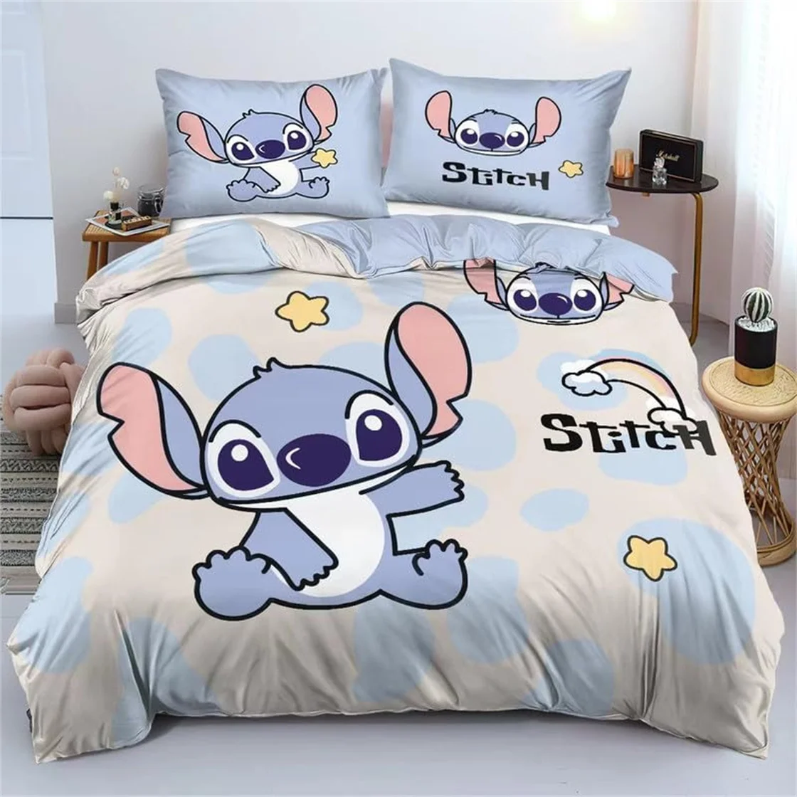 Disney Stitch Bedding Set Anime 3D Lilo&Stitch Bed Cover Single Double Full King Bed King Bed Set Children\'s Soft