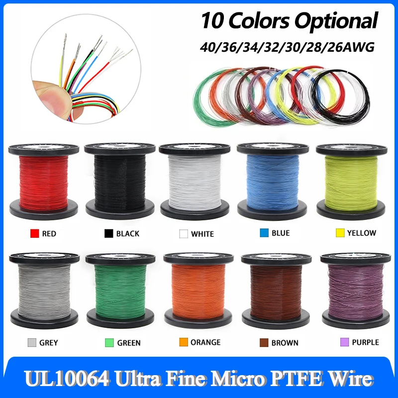 10/50/100M Ultra Fine UL10064 FEP Wire (No scroll) 40/36/34/32/30/28/26AWG PTFE Plastic Solder High Conductivity Copper Line