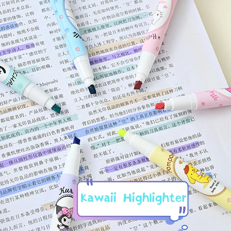 New Sanrio Series 6-piece Cinnamoroll Kuromi My Melody Fluorescent Pen Eye Protection Color Marker Pen Kawaii Hand Ledger Pen