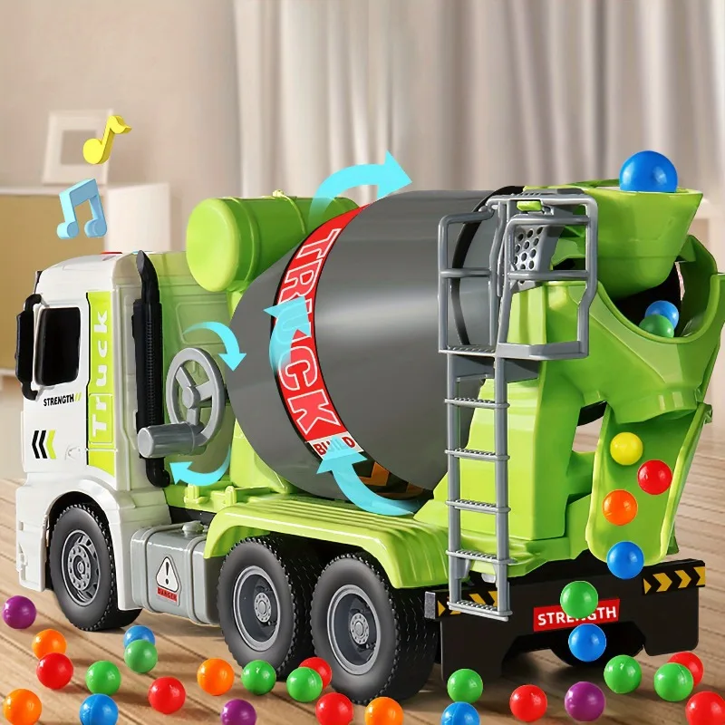 Large Simulation Children Engineering Vehicle Cement Mixer Truck Model Toy Push and Go Friction Powered Cars with Music & Light