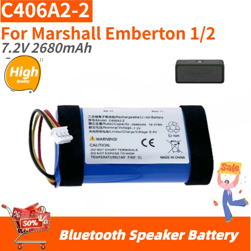 

C406A2-2 High Quality Bluetooth Speaker Battery 7.2V 2680mAh For Marshall Emberton 1/2 Brand New Replacement Battery