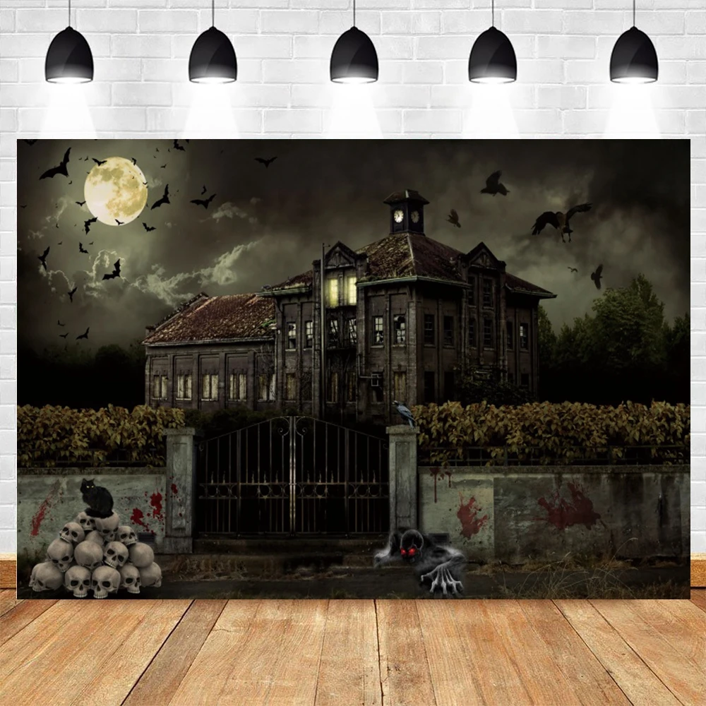 

Photocall Halloween Night Backdrop Grunge Castle Skull Pumpkin Cat Photography Background Photo Studio Photographic Photozone