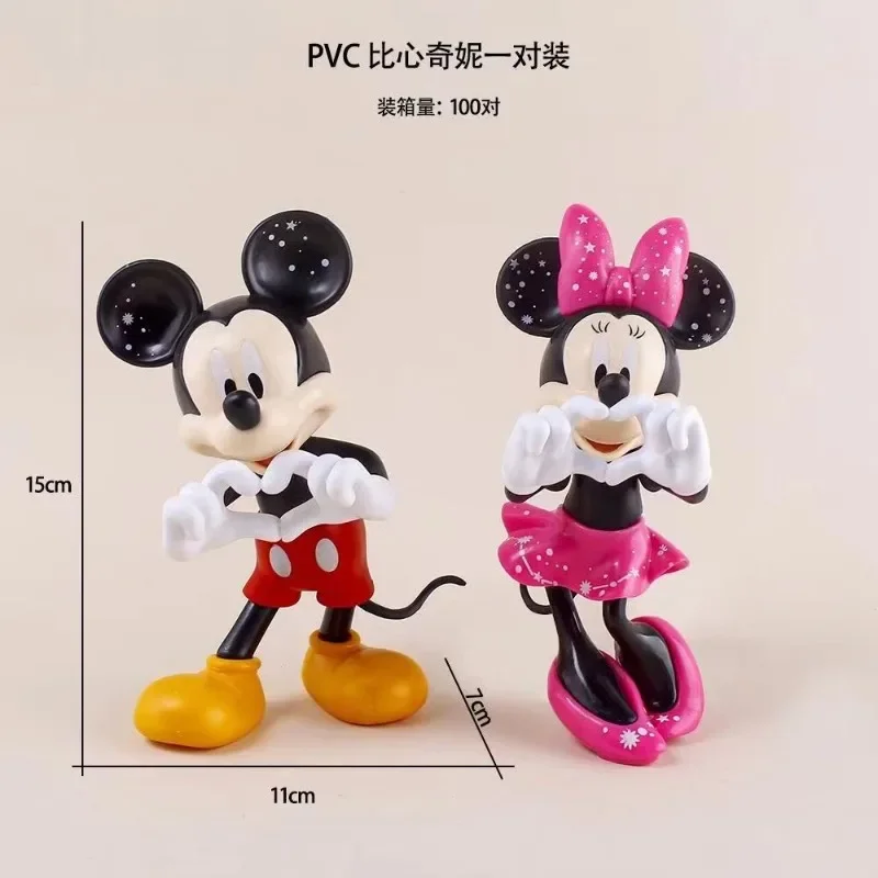 Disney Mickey Minnie Figure Animation Cartoon Heart Ornament Car Toy Kawaii Cute Boy Girl Decoration Birthday Gift Wholesale