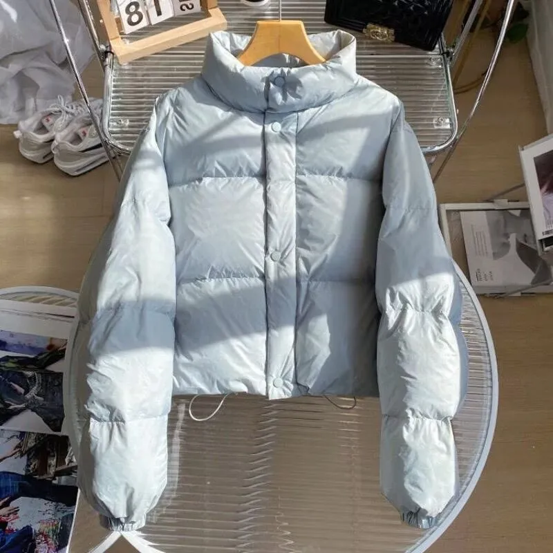 Korean Style Vintage Brown Short Jacket Woman Fashion Warm Long Sleeve Parkas Woman 2026 New Autumn Winter Hooded Puff Coats