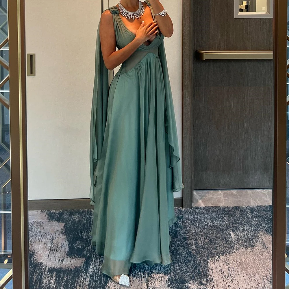 

Sexy Chiffon Straight Cap Sleeve Evening Dress V-Neck Sleeveless Floor Length Sweep Train Solid Color vestidos para mujer