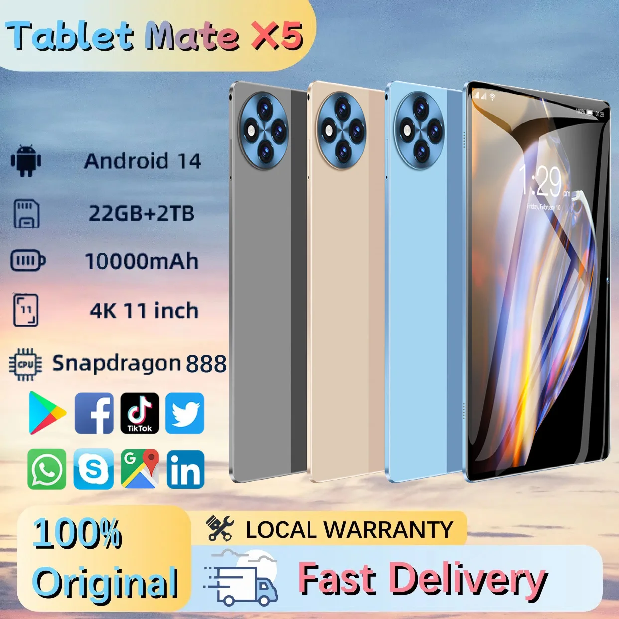 2025 New Mate X5 11-inch Tablet 4K HD 22GB RAM 2TB ROM Android14 10000mAh Bluetooth5.0 5G WIFI Dual SIM Travel Business Notebook