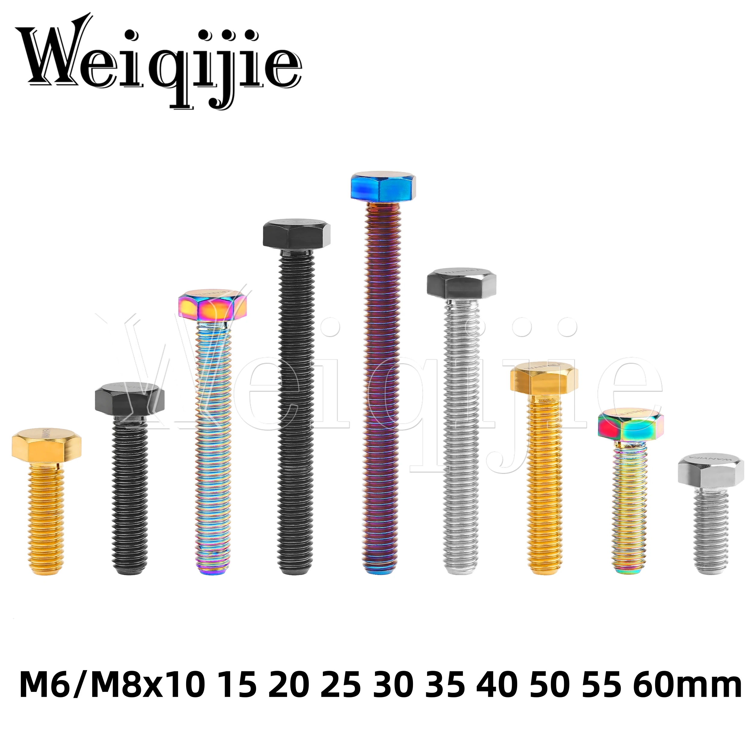 Weiqijie Titanium Bolt M6/M8x10 15 20 25 30 35 40 50 55 60mm External Hexagon DIN933 Bolt for Motorcycle Assembly Fasteners