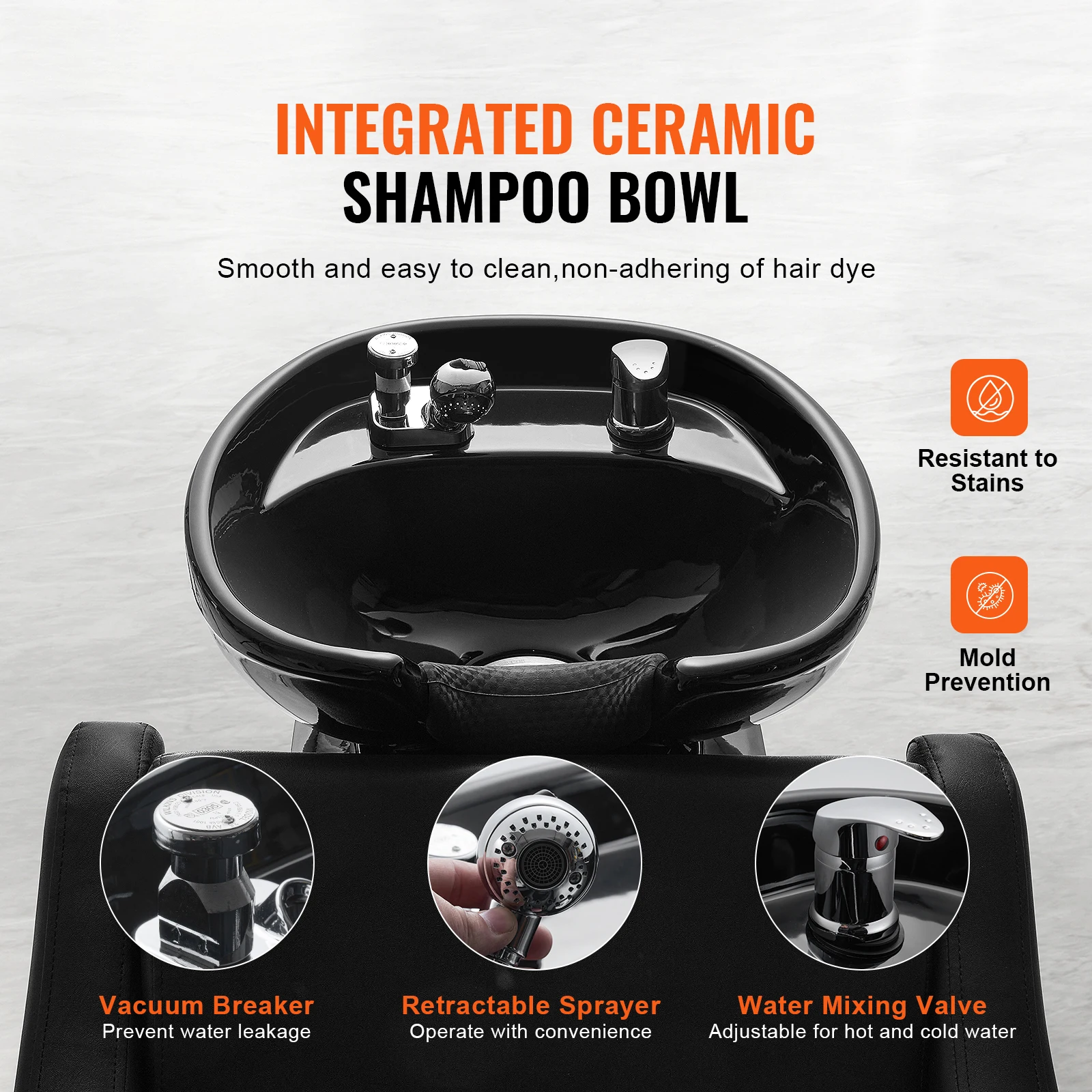Shampoo Backwash Chair, 661.4LBS Loading Barbershop Hair Washing Station with Electric Adjustable Footrest & Ceramic Bowl, Backwash Salon Shampoo Chair, Beauty Spa Hairdressing Massage Equipment