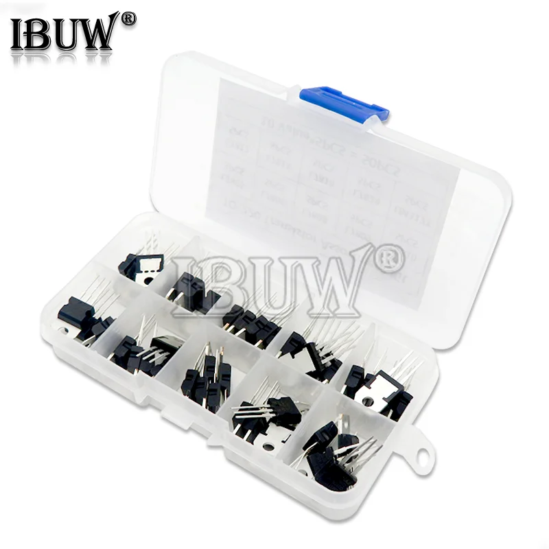 10value*5PCS=50PCS LM317T L7805 L7806 L7808 L7809 L7810 L7812 L7815 L7818 L7824 Transistor Assortment Kit Voltage Regulator Box