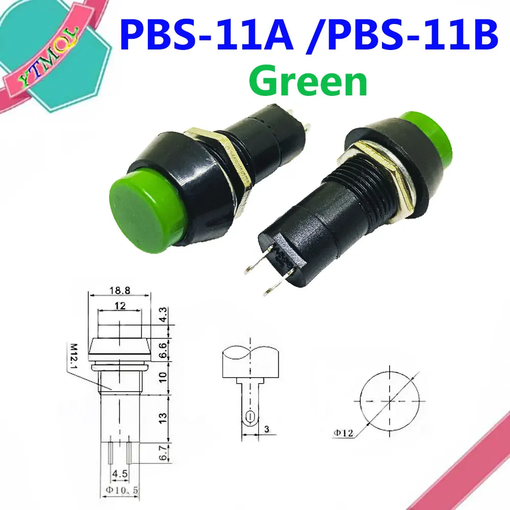 1db PBS-11A PBS-11B 12mm self-locking pemulihan diri plastik Protekció gomb Pillanatnyi Vasúti váltó 3A 250V Váltóáram 2PIN 6 warna