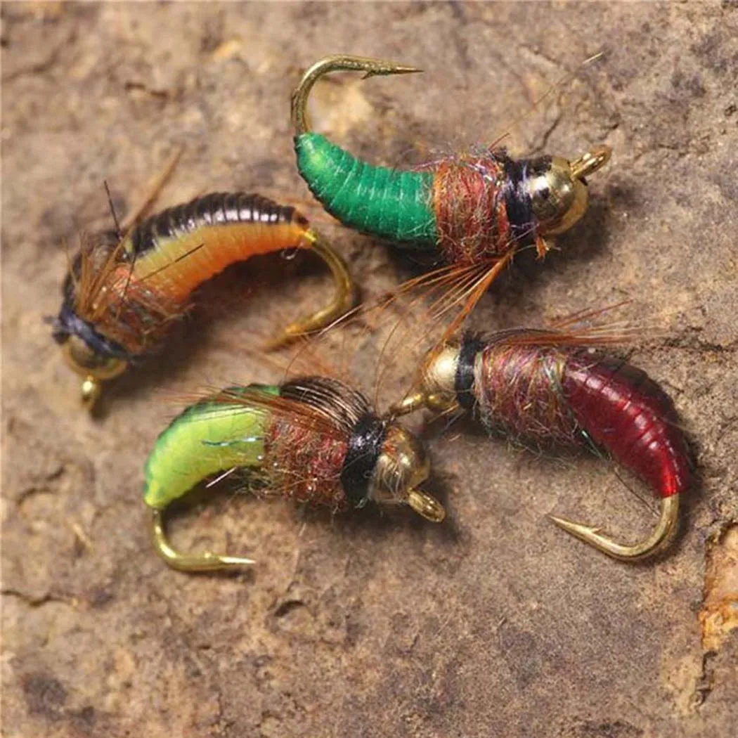 1/3Pcs/Box #10 Fishing Accessories Brass Bead Head Sinking Nymph Scud Fly Worm Trout Fishing Flies Artificial Insect Bait Lure