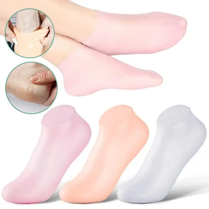 1pair Women Foot Spa Pedicure Silicone Socks Foot Care Socks Anti Cracking Moisturizing Gel Socks Dead Skin Remove Tools