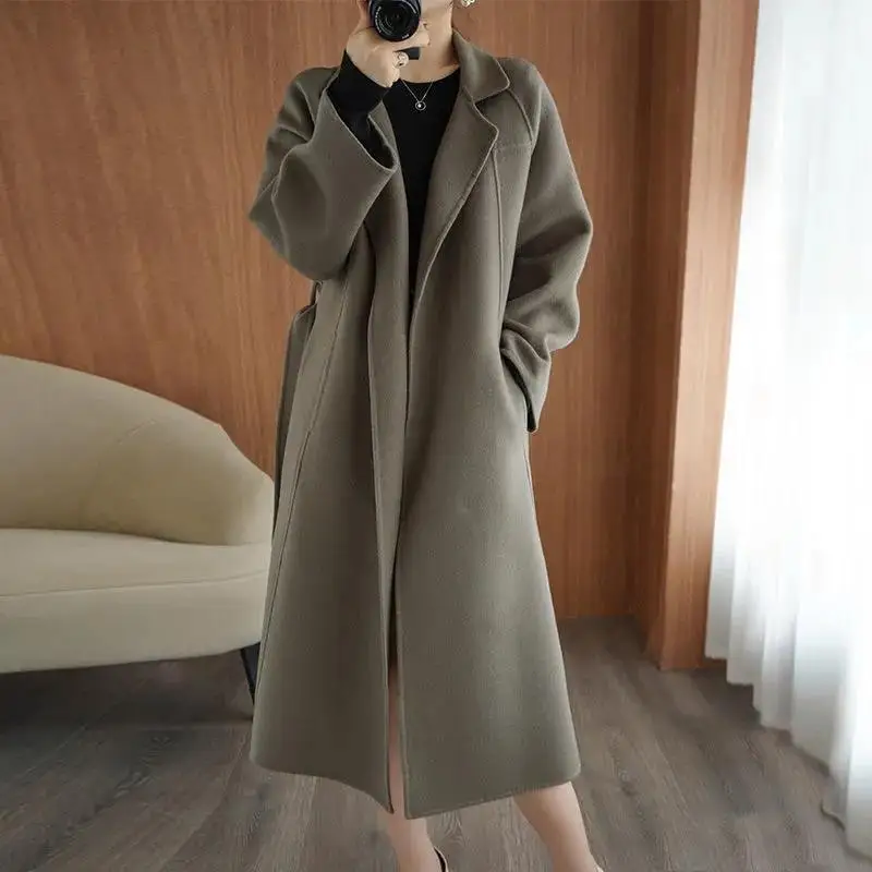 Vintage Cardigan Coats for Women, Casual Loose Jackets, Turn-Down Collar, Mid-Length Streetwear, Female Outerwear, Autumn Winter