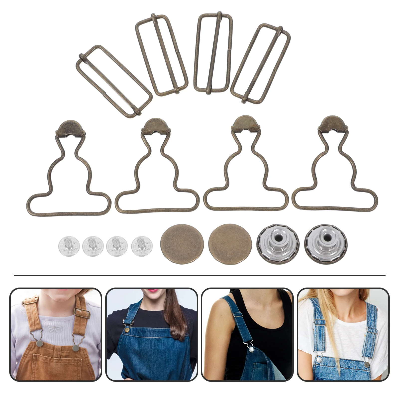 4 Sets Slider Maternity Overalls Braces Buckles 460X410X030CM Metal Gourd Suspenders Clasp Replacement