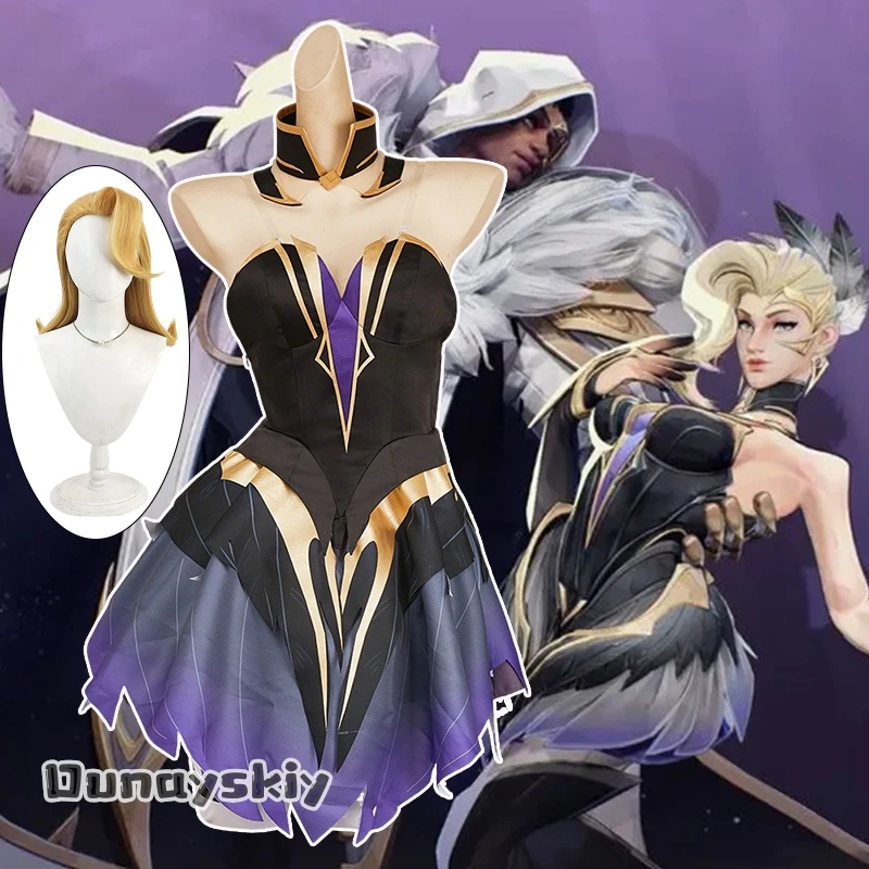 

Game Rivals Role Dagger Cosplay Dress Costume Purple Princess Lolita Women's Dresses Dagger Role-playing Girl платье Wig Suits