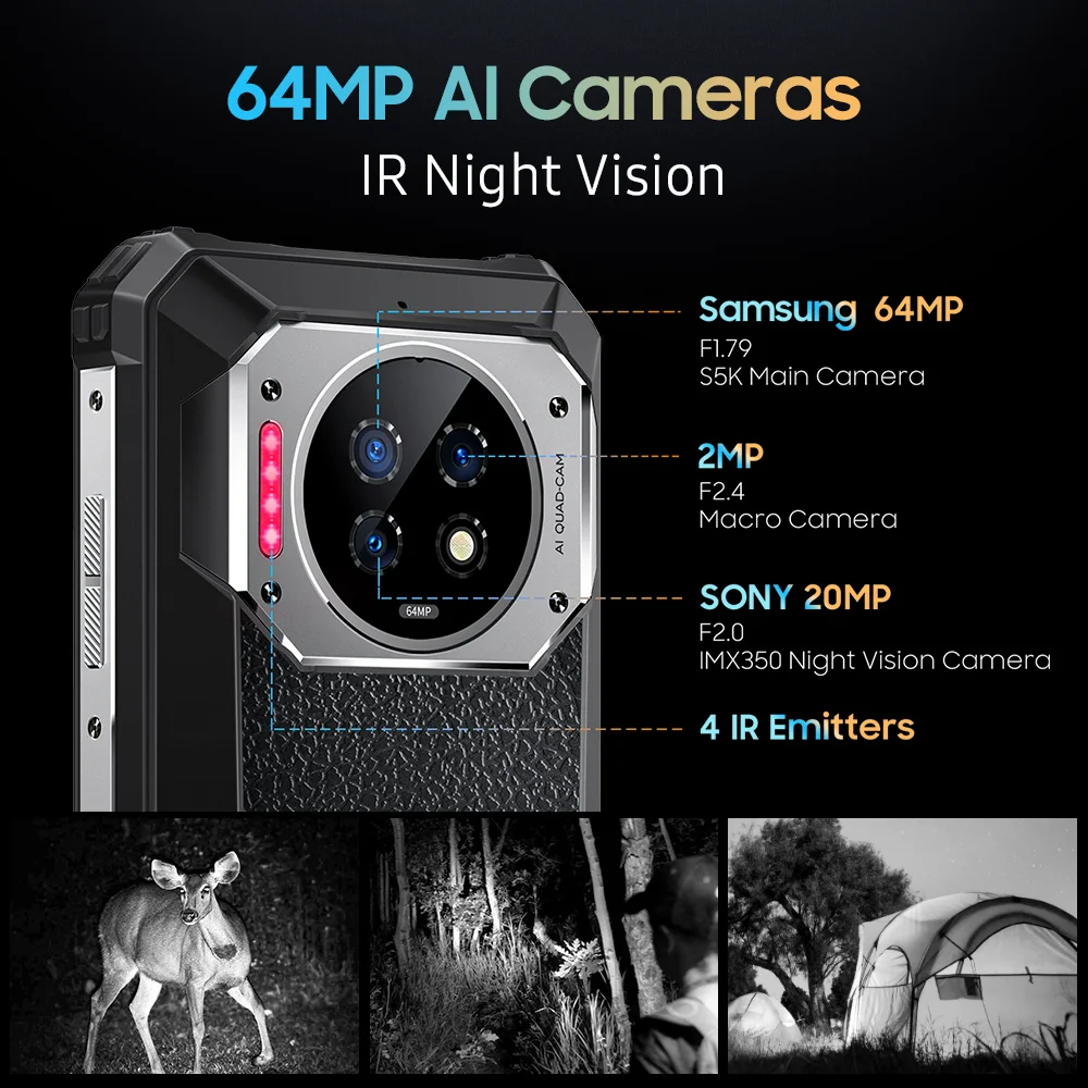 Oukitel WP19 Rugged Phone Night Vision, 21000 mAh, Smartphone, 8GB, 256GB, 64M Camera, Cell phone, 90 Hz Helio G95 Mobile Phone