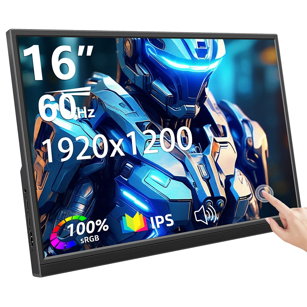 16" 19201200 IPS Portable Touch Monitor 60Hz HDR USB-C HDMI for Laptop/Phone/PS5/Switch