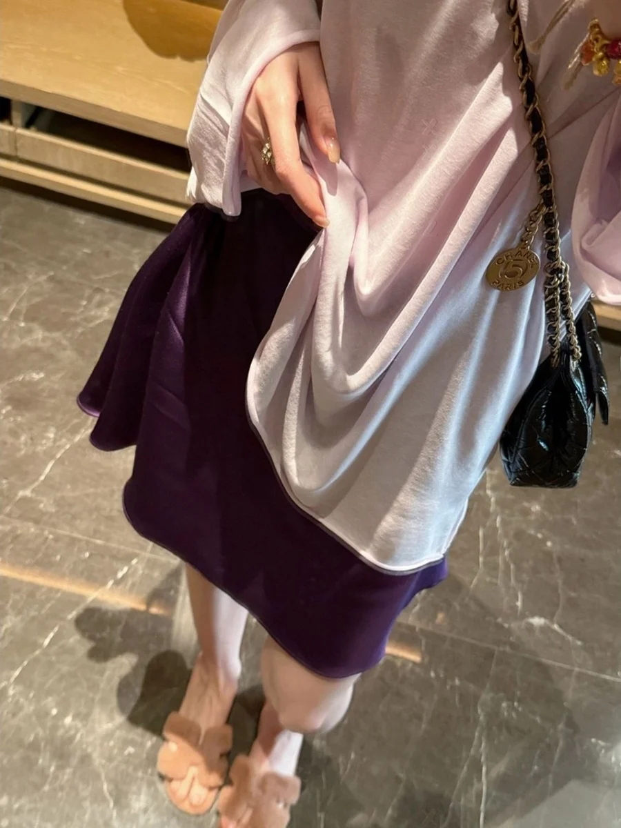 

plus Size Women's Fashionable Short A-Line Skirt Glossy Summer New Arrival Versatile Casual High-End Polyester Women's Skirt