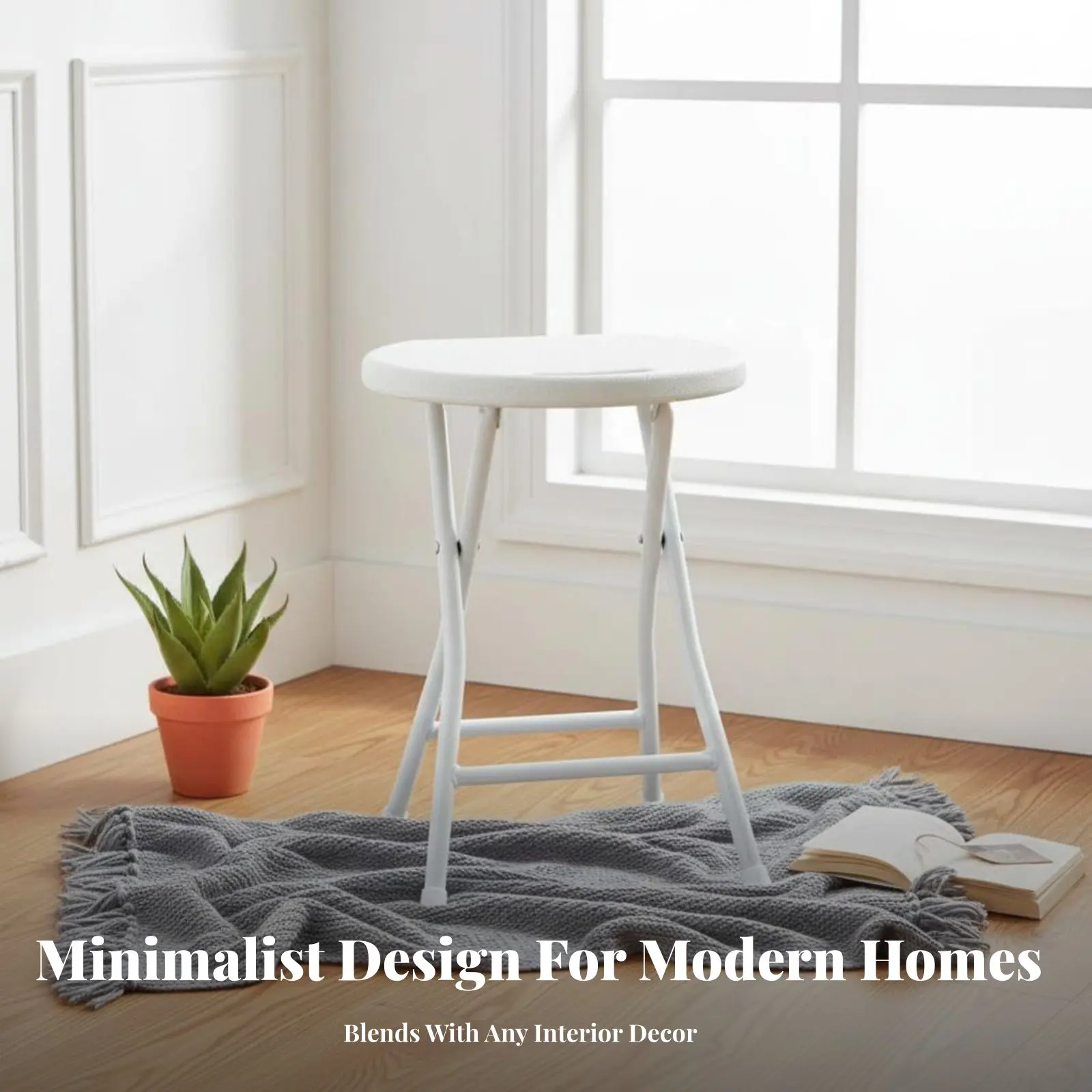 

Portable Round Stool with Handle Foldable Design X-Shaped Frame Camp Seat Space-Saving Non-Slip Feet for Household Users