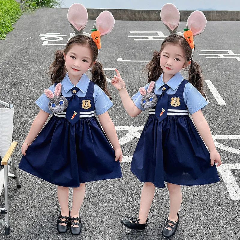 2024 Summer New Disney Girl Rabbit Police Judy Cute Academy Style Princess Dress Performance Dress Birthday Gift Halloween Gift