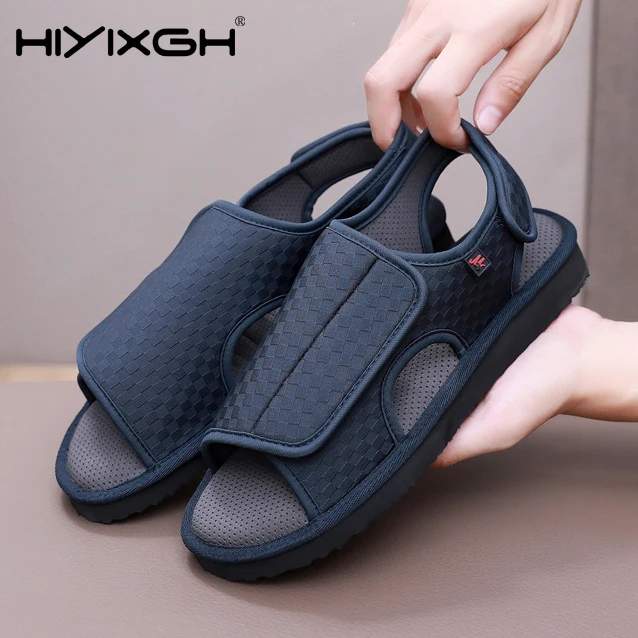 Men's Women's Diabetic Shoes Black Light Summer Breathable Anti-Slip Walking Sandal Adjustable Hook&Loop for Ladies 41-49