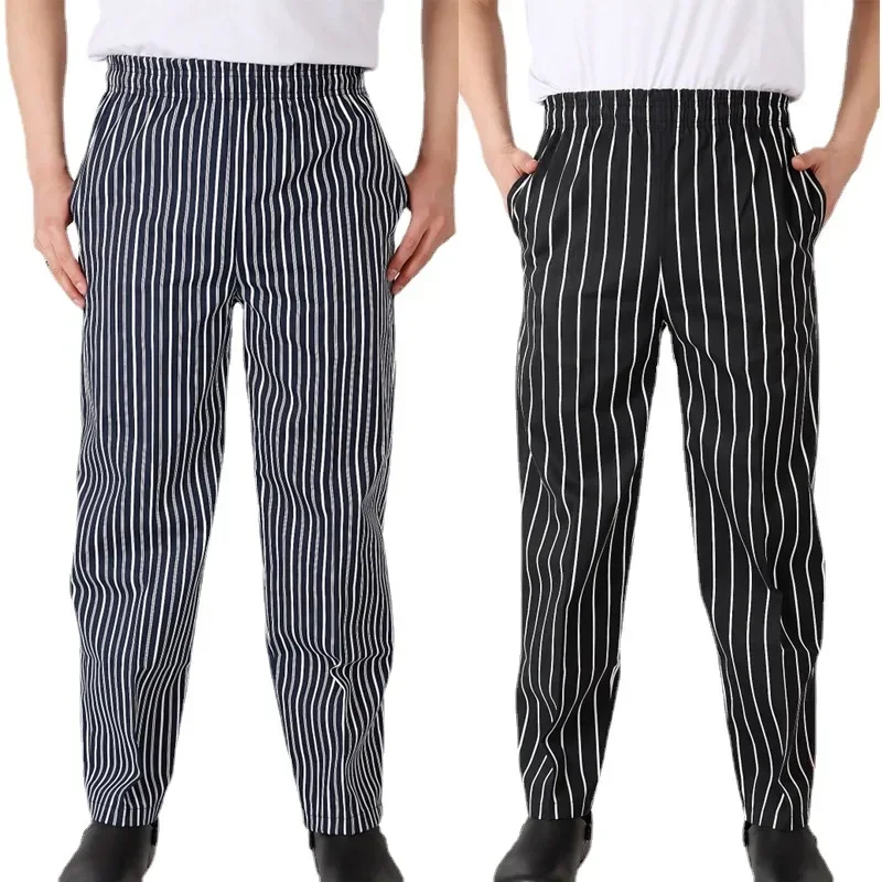 Men's Stripe Pants Hotel Restaurant Chef Black White Kitchen Workwear Casual Suitwear Comfortable Fit AE Stock from China