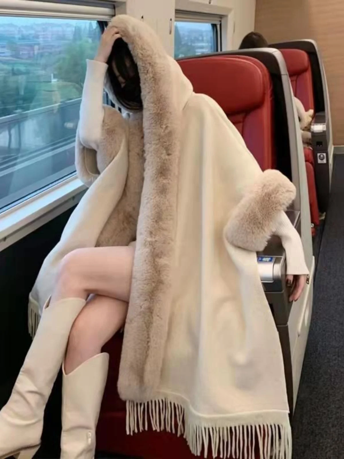 

Women's Casual Knitted Coat Hooded Cowl Ne Wrap Sle Fall Winter Faion Outerwear Loose Fit Versatile New 2024 Korean Sle